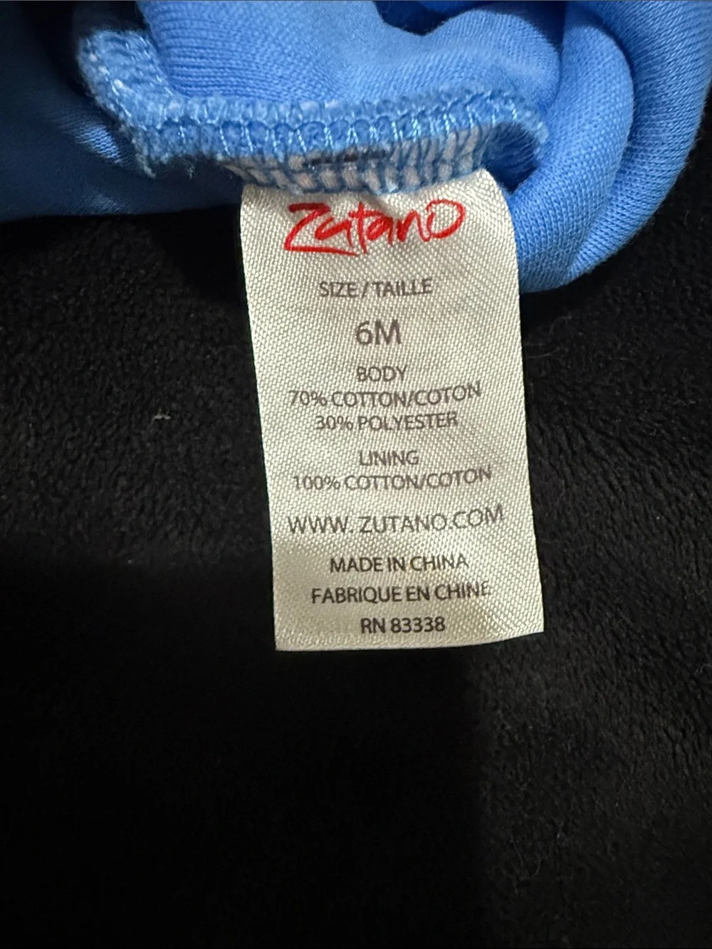 Zutano Light Blue Hoodie with Black Interior - Infant